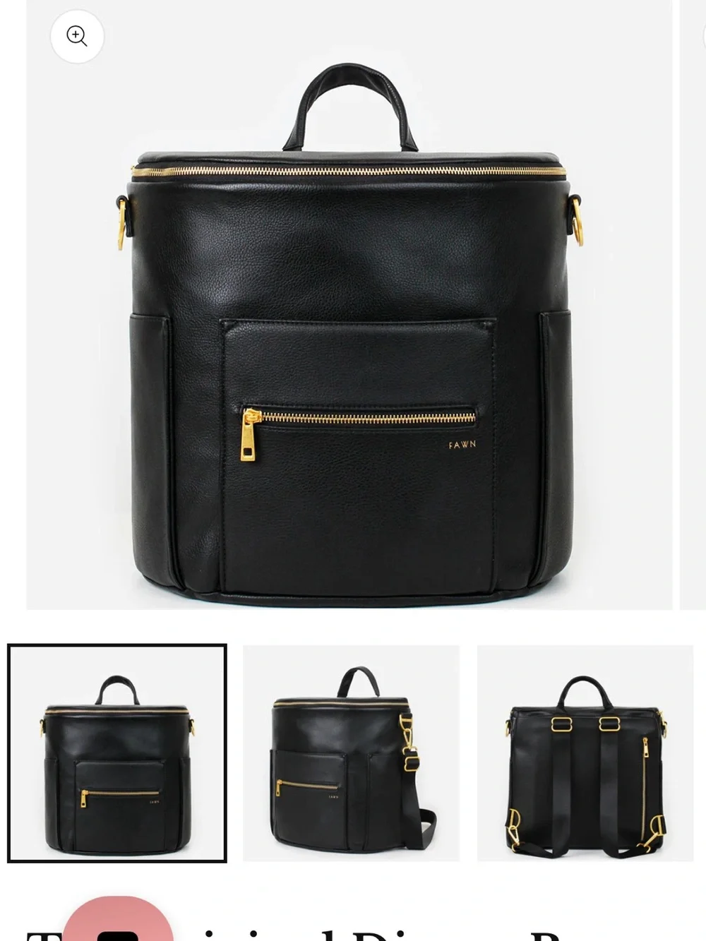 Fawn Design Black Leather Backpack with Gold Hardware